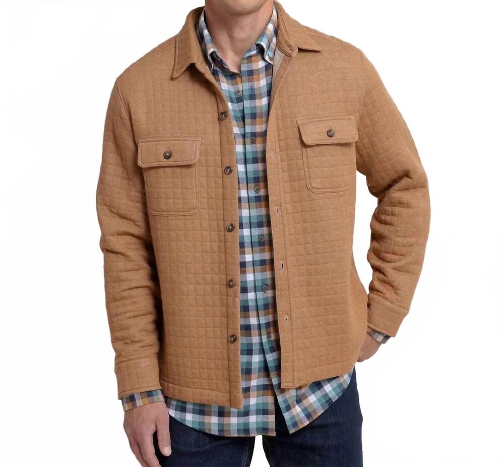 NEW SOUTHERN TIDE fairwood quilted knit shacket in hazelnut khaki